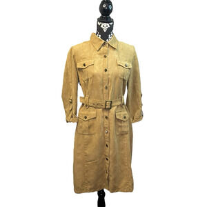 Vintage Perceptions Dress Sz 12 Beige Tan Faux Suede Button Down y2k